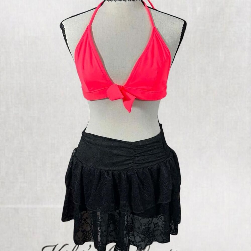 Coquette Vintage Aesthetic Basic Coral Tie Front Bikini Top